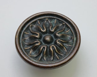 Bronze Flower Knob 1-1/2" Premium Weighted Drawer Pull Hardware French Provincial Chic Dresser Bureau Cabinet