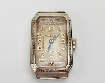 Art Deco Ladies Watch Gruen 14k Gold Fill Wadsworth 1940s Signed USA Mechanical 15 Jewels Swiss Movement