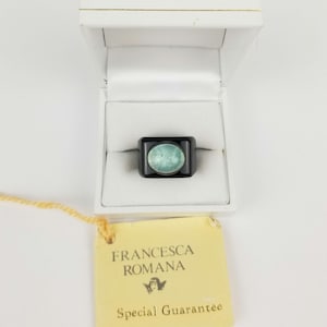 Anel de ônix azul topázio tamanho 5,5 COA Brasil Francesca Romana Jewelry Cabochão abobadado Cartela chanfrada Itália Designer italiano Herança