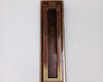 Midcentury Rectangle Pull with Backplate Solid Brass Cabinet Door Handle Vertical Antique English Finish Mission Arts Crafts