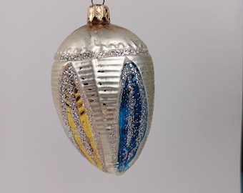 Antique Mercury Glass Christmas Ornament Silver Blue Indent Reflector Germany