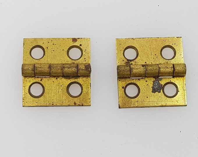 Brass Jewelry Box Hinges Miniature Gold Pair Small Square Dollhouse