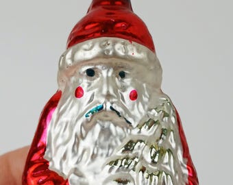 German Glass Christmas Ornaments 4pc Inge Glas Mercury Glass Santa Drum Red and Blue