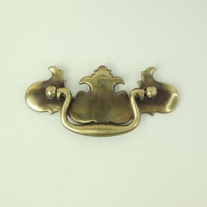 Solid Brass Handle 3" Centers 5 inch Batwing Maple Leaf Chippendale Shiny Gold Burnished Brass Backplate