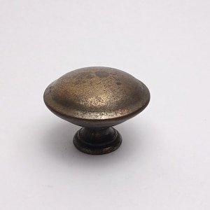 Vintage Brass Drawer Knob Pull 1 3/8 inch Round Rustic Gold Patina Desk Dresser Cabinet Vanity Jewelry Box Chest Art Deco Hardware Stylish
