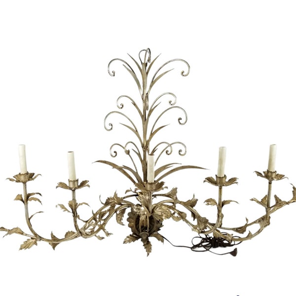 Local Only Palatial 5 Light Italian Toleware Sconce 50" Wall Light Electric Metal Vines Leaf Branch Rococo Decor Regency Lighting Chandelier