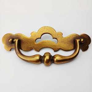 Vintage Solid Brass Drawer Pull 6.75 Long 4.25 Centers Furniture Hardware Maple Leaf Dresser Handle