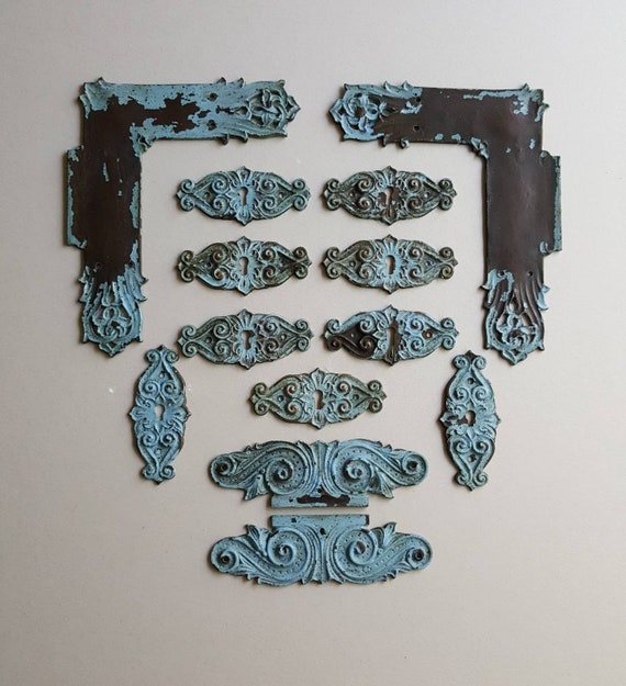 Antique Dresser Hardware Keyhole Drawer Pulls Trunk Backplate Etsy