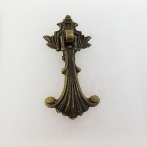 Solid Bronze Drawer Pull Door Knocker Desk Bureau Handle Colonial Revival Scroll Curved Cast Brass Drawer Knob Teardrop Hanging Teardrop