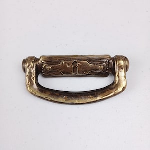 Brass Drawer Pull Solid Brass Drop Pull Trunk Treasure Chest Hardware Burnished New Old Stock Woodgrain Faux Keyhole