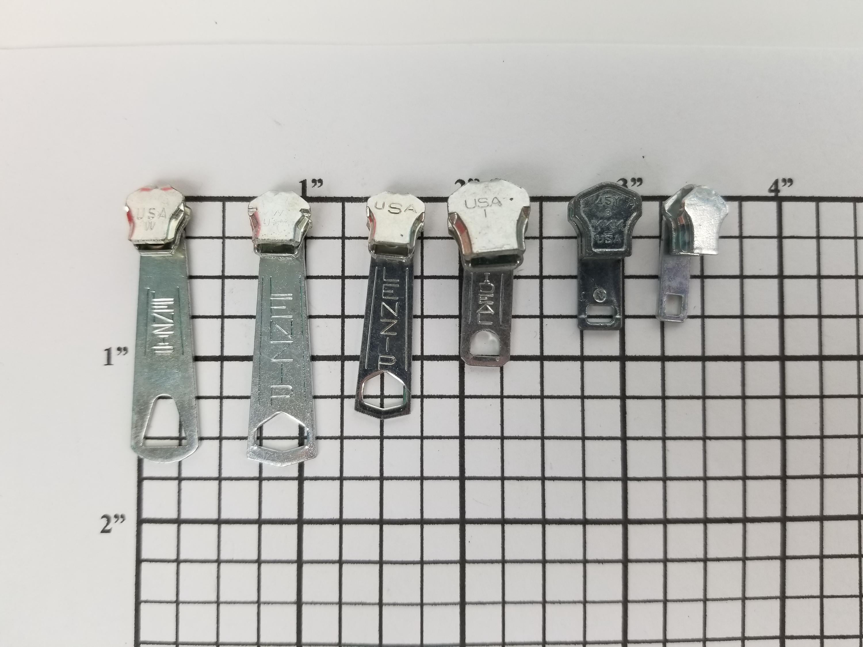 Vintage Zipper 10pc Silver Metal USA Made Lenzip Slides Ideal YKK