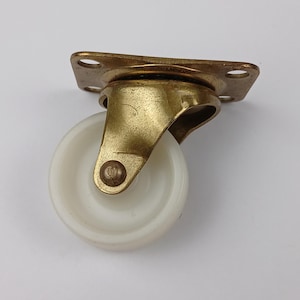 Caster Wheels White Plastic 1.5" Gold Metal Swivel Square Plate Furniture Wheel Table Leg Chair Feet Postal Cart Warehouse Loft Rustic Tread