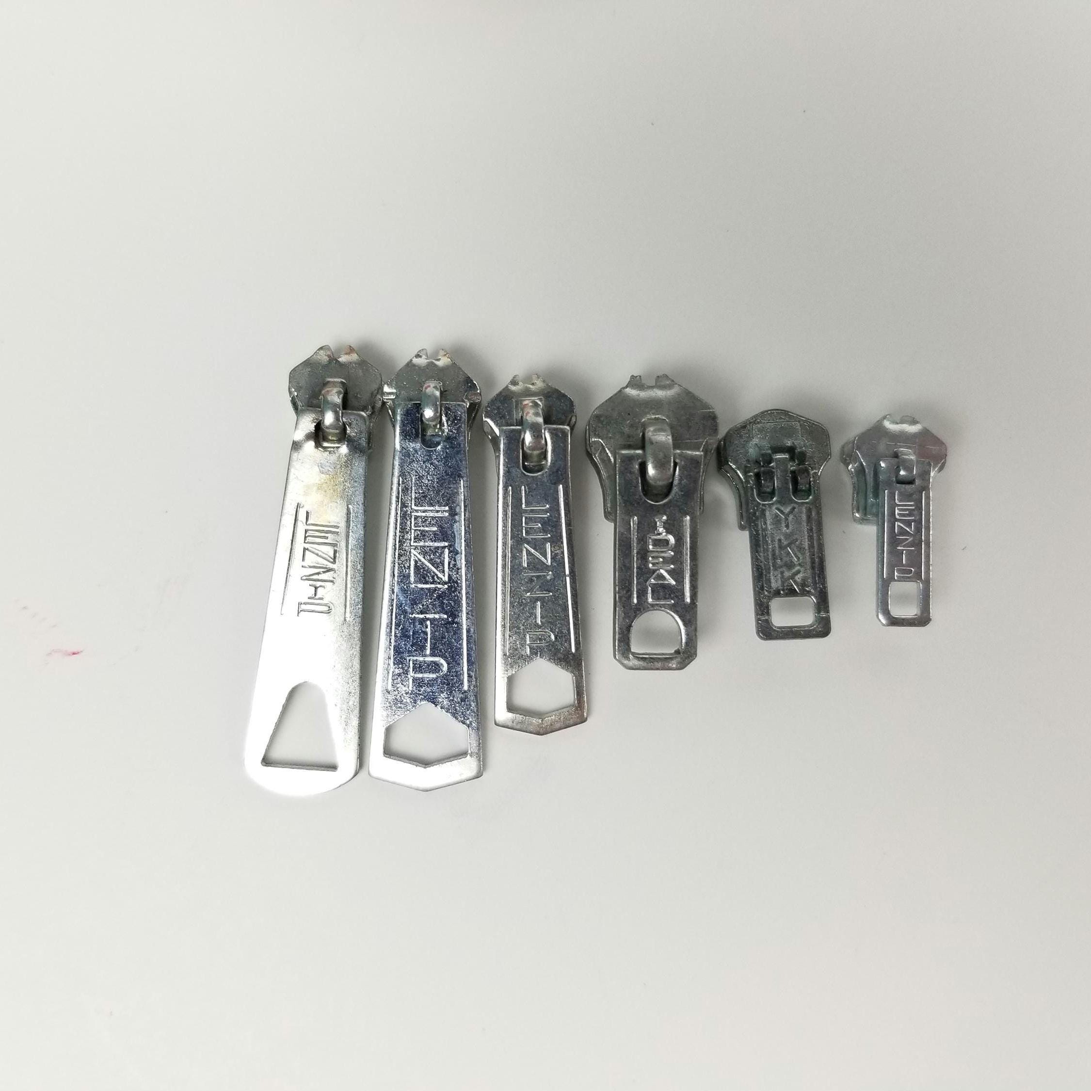 Vintage Zipper 10pc Silver Metal USA Made Lenzip Slides Ideal YKK