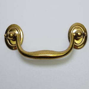 Vintage Keeler Brass Drawer Pull 3" centers Gold Ornate Bail Handle N19797