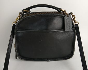 Vintage 90s Coach Purse 9991 Lunch Box Zip Black Leather Crossbody Bag Top Handle Minimalist Designer Handbag Heritage Legacy