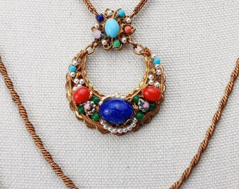Venetian Pendant Necklace Moretti Millefiori Estate Jewelry Italian Italy Multicolor Stones