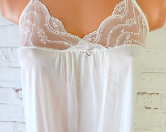 Vintage Sears White Lace Nightgown Maxi Slip Dress Large Coquette Angelcore Bridal Lingerie 1970s 1980s Aesthetic Long Sleepwear Gown
