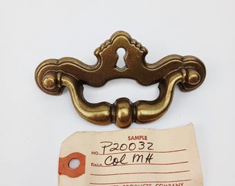 Brass Keyhole Drawer Pull Handle 3 1/2 Inch Centers New Old Stock Furniture Hardware
