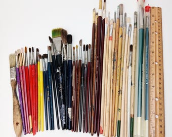 Pinceles de cerdas de crin de caballo, 41 piezas, Grumbacher, Rosco Liner, NYC, EE. UU., mango de madera, para artistas.