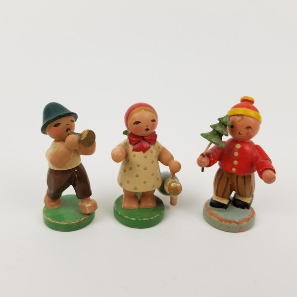 German Wooden People Boy Girl Expertic Erzgebirge Steinbach Wendt und Kuhn Germany Carved Ornament Christmas Miniature Kitsch Kugel Village