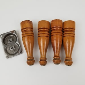 Wood Legs 6.25 inch Tapered Set of 4 Wooden Feet Tips Ends Table Pine Brown Reclaimed Furniture Parts Vintage Midcentury Mod MCM