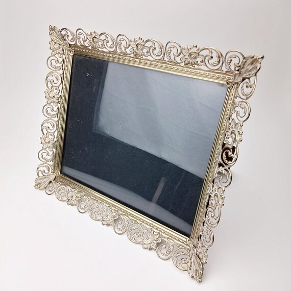 Vintage Ornate Gold Metal Picture Frame 10x12 Floral Art Nouveau Standing Photo Holder