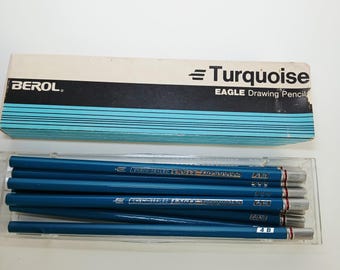 Vintage Box of 9 Pencils Eagle Turquoise Chicago Lettering Drafting Blueprint Nib Engineer Office Drawing Sketch