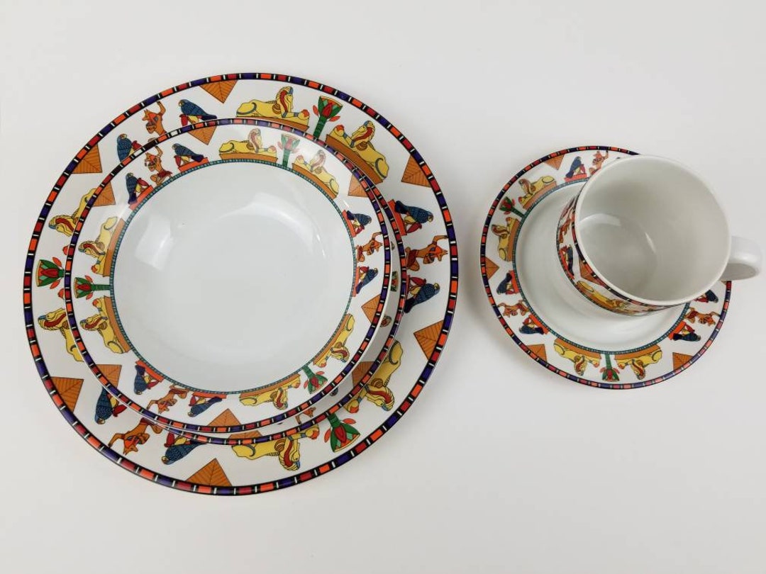 Vintage Egyptian Stoneware Dinnerware Saucer Plates Etsy