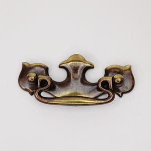 Solid Brass Handle 2 1/2 Centers 3 1/2 inch Batwing Maple Leaf Chippendale Shiny Gold Burnished Brass Backplate