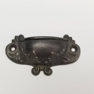 Cast Iron Bin Cup Drawer Pull Roses Leaf Vintage Style 2 3/8 inch Centers