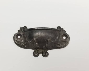 Cast Iron Bin Cup Drawer Pull Roses Leaf Vintage Style 2 3/8 inch Centers