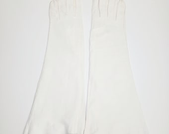 Vintage Kidskin Leather Gloves Size 7 1/2 Elbow Length Opera White