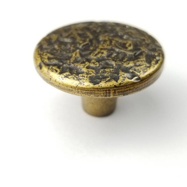 Vintage Drawer Knob Pulls MidCentury GOLD Brass Art Deco Single Textured Hammered Circle Round Rustic Provincial Colonial Dresser Cabinet