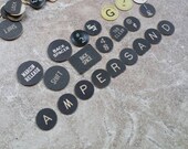 Antique Typewriter Button Replacement Keys, 100 plus, Green Flat Back Characters Letters Numbers Symbols Found Art Ephemera, Lot Pieces VF