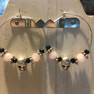 Beaded black & pink skull Hoop Earrings