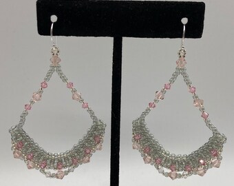 Beaded Silver Bollywood Style Dangles With Pink Swarovski Crystals