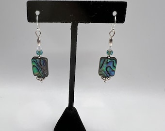 Sterling Silver Swarovski Crystal Abalone Dangle Earrings