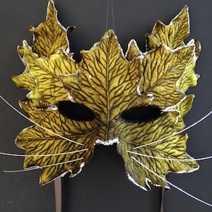 Leafy Cat Mask, Cat Costume, Animal cosplay, Green, Velvet, Kitty, masquerade, storytelling, silver, glitter