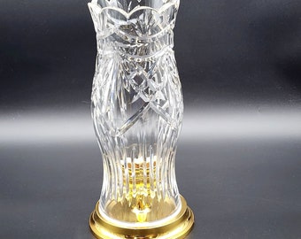 Waterford Crystal Thomas Jefferson Hurricane Lamp With Weighted Brass Candlestick Holder Base