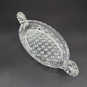 Imperial Glass &#39;NUCUT&#39; Crystal Ware Star & Button #495 (OMN) Handled Oval Glass Relish Dish EAPG 1915 - 1917