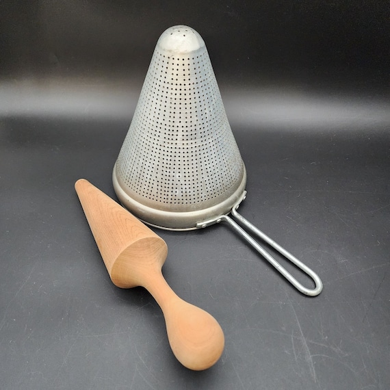 Food Mill Aluminum Cone Shaped Colander Sieve With Wood Pestle Masher Skin Seed Separator Homestead Canning Essential Etsy UK