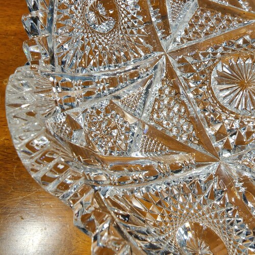 Vintage Imperial Glass Nucut Crystal Ware Pressed Glass Hobstar Saw Tooth Edge Trim Low Bowl EAPG American Brilliant Formal shops Event Dinnerware