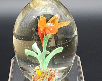 Geblasenes Glas Floral Orange Blumen Skulptur Ei Form Kunst Glas Briefbeschwerer Geschenk