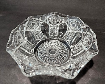 L.E. "Smith Glass ""Quintec"" Stars & Panels EAPG Klarglas 8 ""Servierschüssel Geschirr Dekorative Glasschüssel."