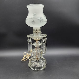1920s Glass Prism Hurricane Mantel Lamps Antique Victorian Home Accent Lighting Decor