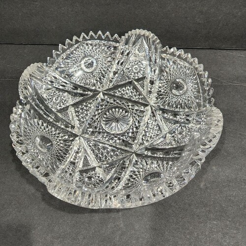 Vintage Imperial Glass Nucut Crystal Ware Pressed Glass Hobstar Saw Tooth Edge Trim Low Bowl EAPG American Brilliant Formal shops Event Dinnerware