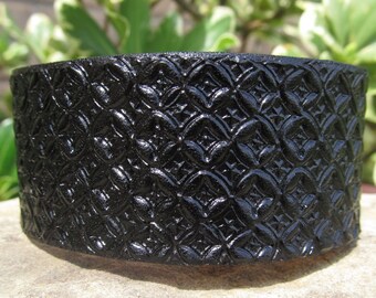 Leather Tooled Cuff Bracelet Black