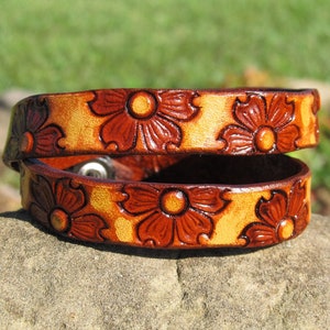 Leather Bracelet for Women, Flower Double Wrap Womens leather bracelet Cuff, Leather Wristband Bracelet Women, Gift for Her, 3rd Anniversary