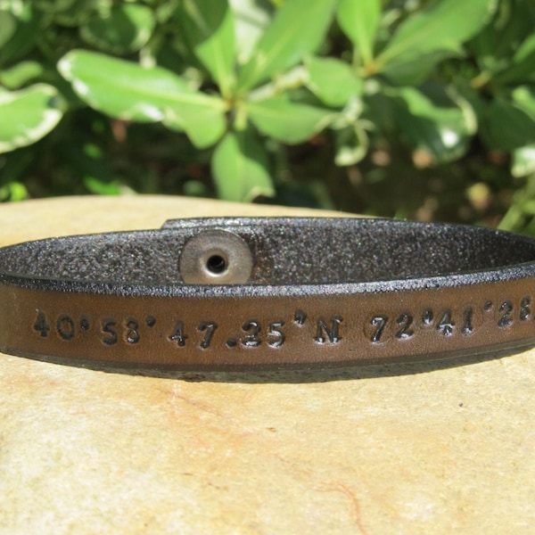 Custom Latitude Longitude Bracelet, Personalized Bracelet, Leather Bracelet Custom Coordinates Bracelet, Mens Women 3rd Anniversary Gift