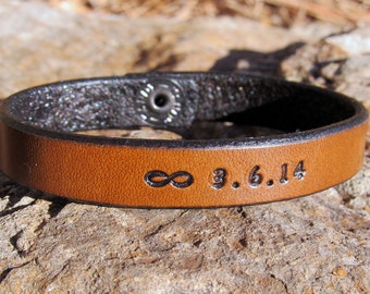 Mens Womens Personalized Custom Leather Bracelet Date, Memorial Gift, Leather Remembrance Jewelry, In Loving Memory, Sympathy Grief Mourning